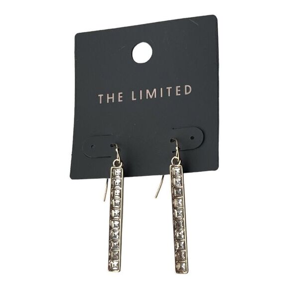 The Limited Gold/Cubic Zirconia Bar Earrings NWT - Picture 2 of 3